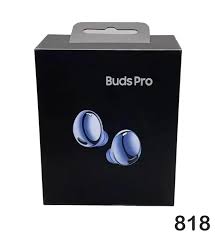 Black box packaging for Buds Pro with blue earbud illustrations on a white background