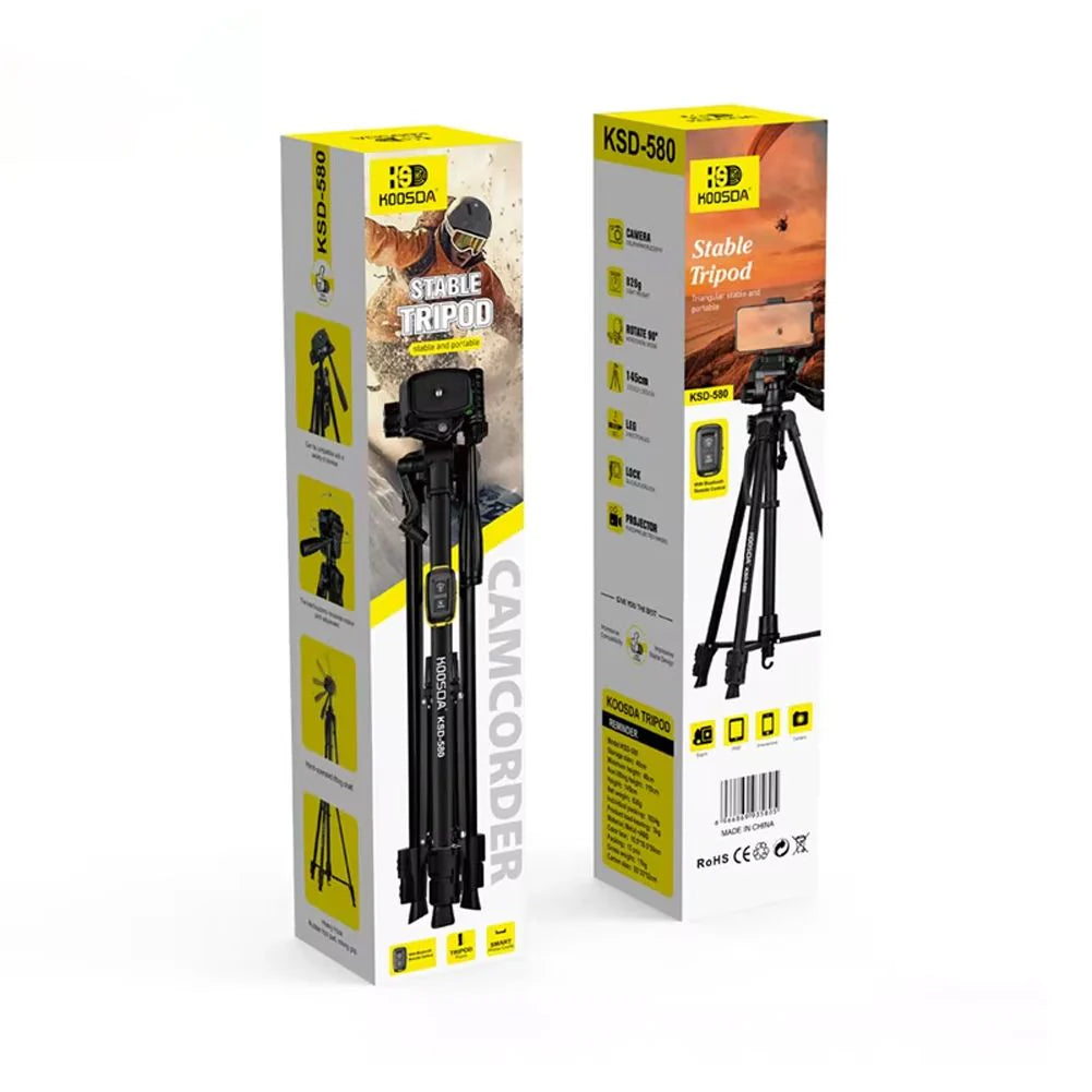 Two packages of a stable tripod with camera equipment on a white background