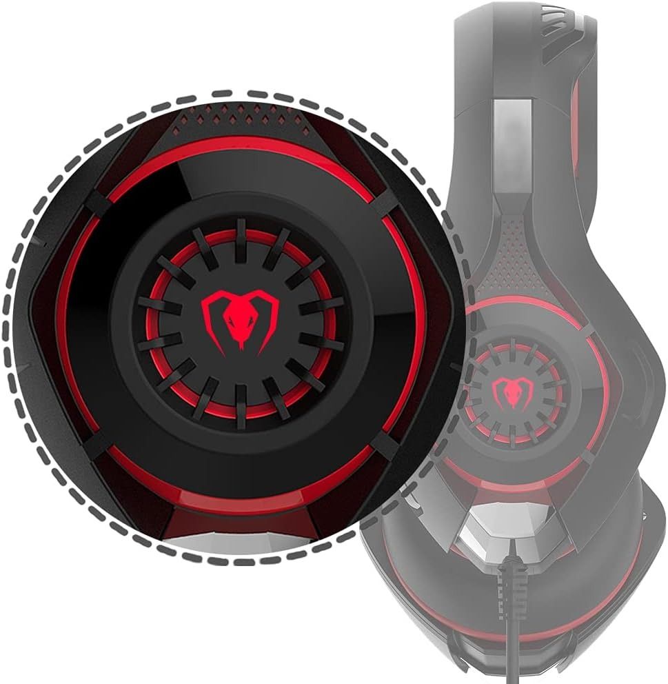 Gaming headset with close-up of ear cup design on a white background