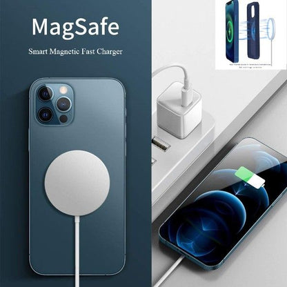 MagSafe smart magnetic fast charger with smartphone and charging dock on a dark background