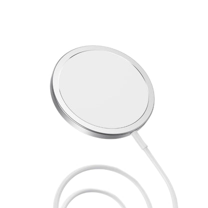 Round metallic object with a cable on a white background