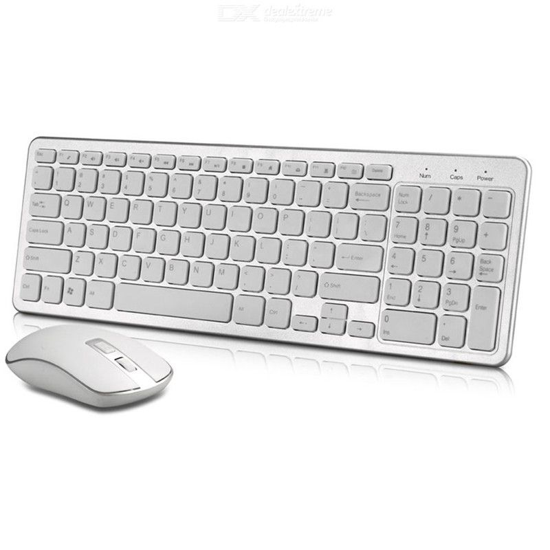 Silver keyboard and mouse set on a white background
