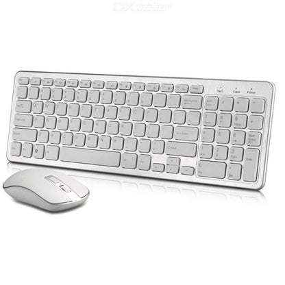 Silver keyboard and mouse set on a white background