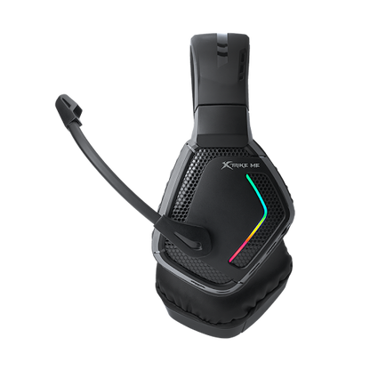 Black gaming headset with RGB lighting on a white background